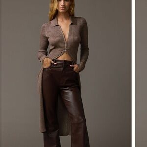 Anthropologie Cardigan NWT long knit shimmer sz S brown lightweight